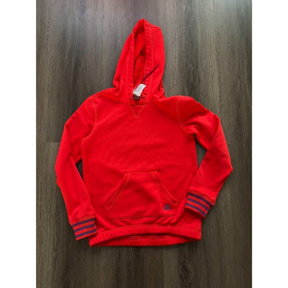 Red/orange  Hooded Sweatshirt with Striped Cuffs size XS adidas